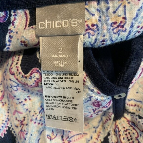 Chico's Womens Size Large Multicolor Paisley Print Linen Blouse Top - Picture 4 of 5